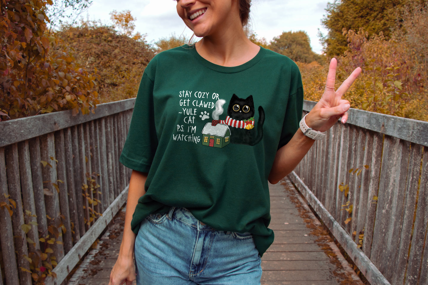 Stay Cozy or Get Clawed Yule Cat T-Shirt